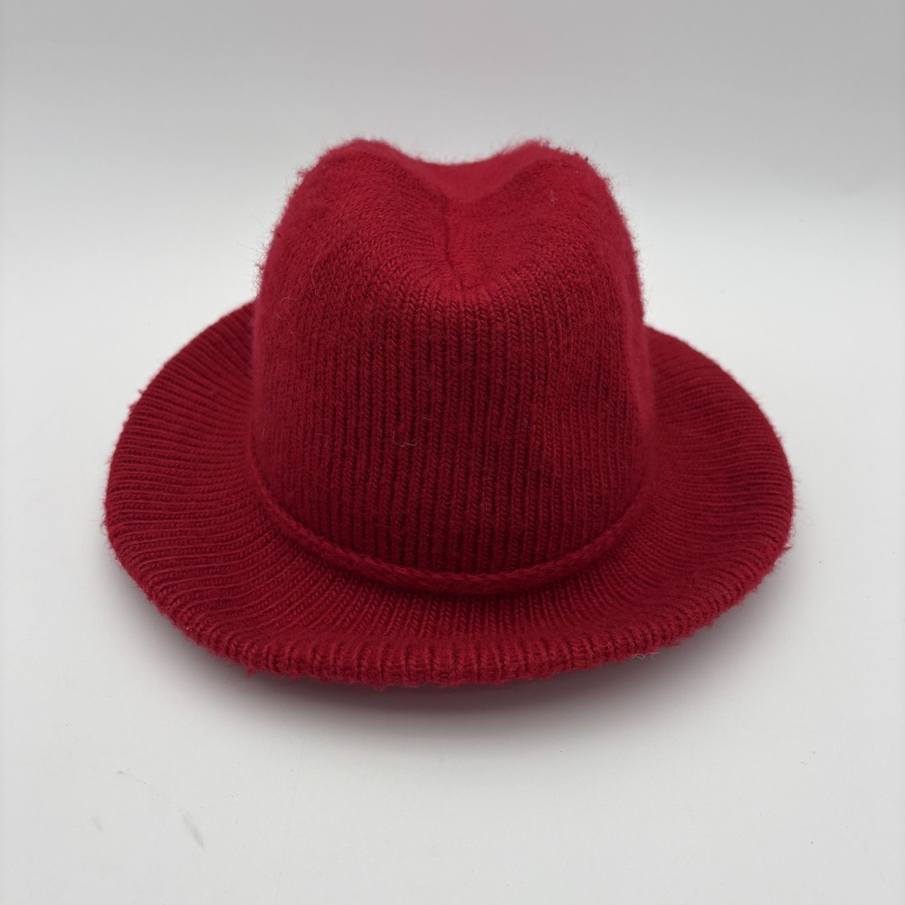 Vintage Aris Hat Womens One Size Red Knit Fedora Stretch Made USA Winter